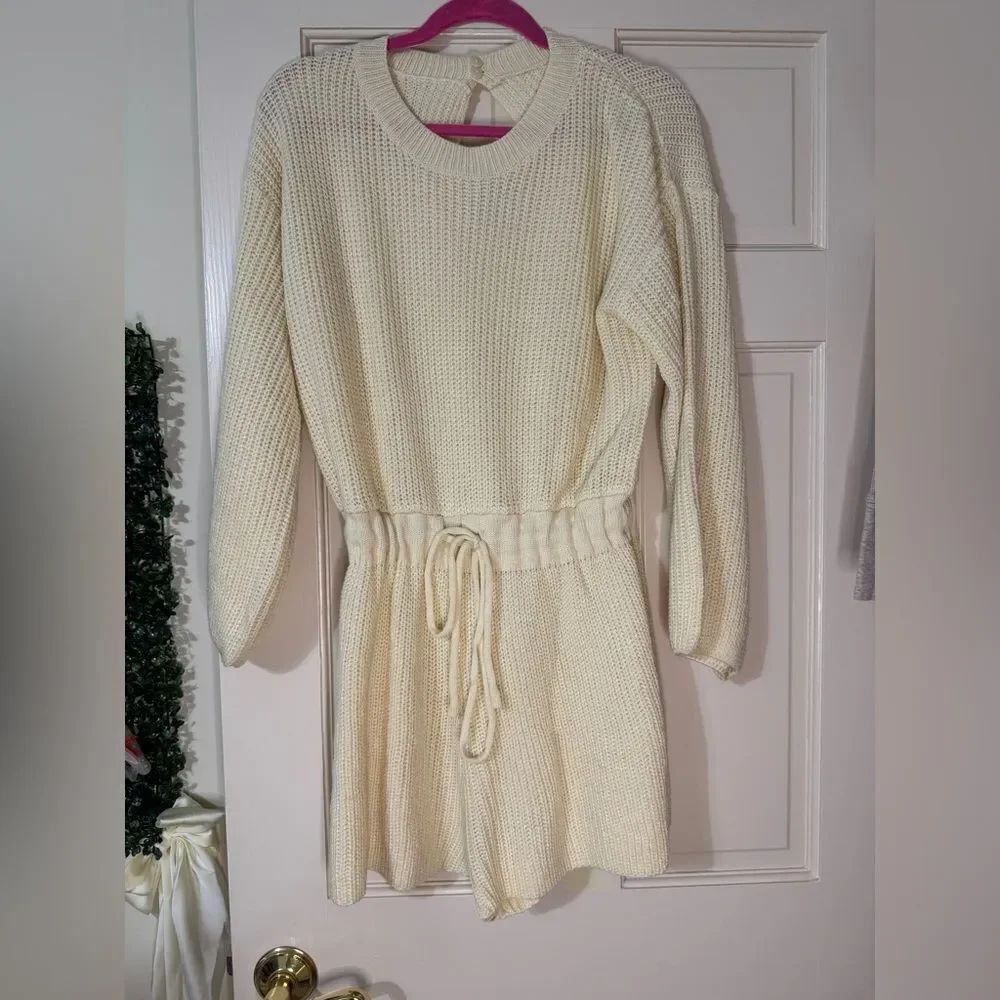 Women’s Meyeeka Knit Romper Long Sleeve Wide Leg Sweater Drawstring Short S